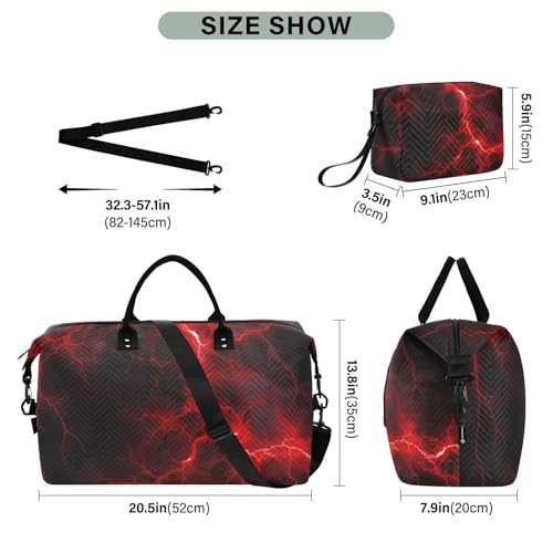 Travel Duffel Bag Large Weekender Overnight Bags for Women Men, Red Lightning on Black Gym Bag with Toiletry Bag3