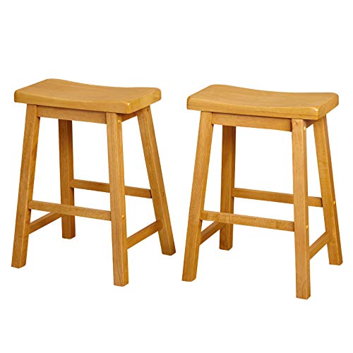 Target Marketing Systems Belfast Wooden Saddle Stools for Kitchen Island, Counter, Bar Area, Vanity Desk, Bathroom or Studio, Curved Seat and Footrest, 24