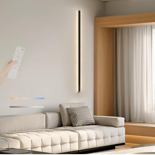 Aplique de Pared LED para Interiores con Control Remoto, atenuación de 2700 K-6500 K, Tira Larga de Aluminio acrílico para Dormitorio, Pasillo, Oficina.