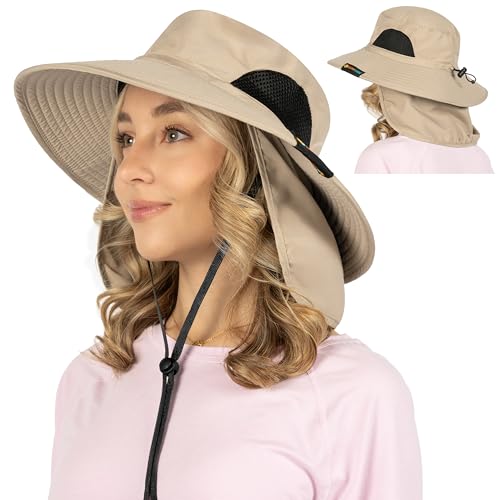 Image of SUN CUBE Wide Brim Sun Hat Men Women, Fishing Hats Sun UV Protection, Mens Hiking Bucket Hat Safari Beach Boonie, UPF 50+