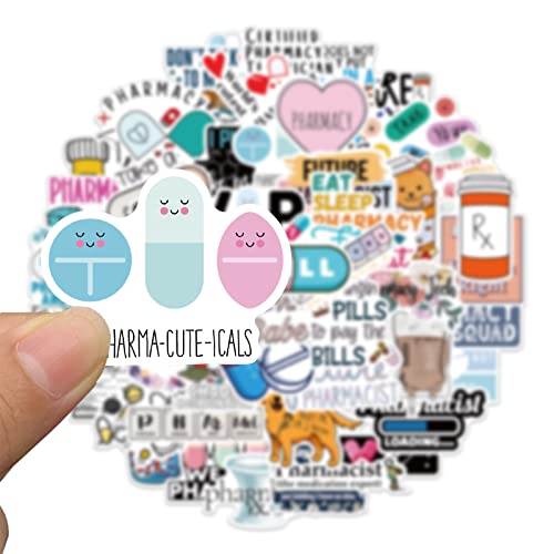Cute Pharmacist Stickers, 50pcs Pharmacy Funimost Vinyl Waterproof Stickers Pack for Water Bottles Laptop Scrapbook, Cartoon Medical Decals for Doctor Nurse Clinic, Party Supplies