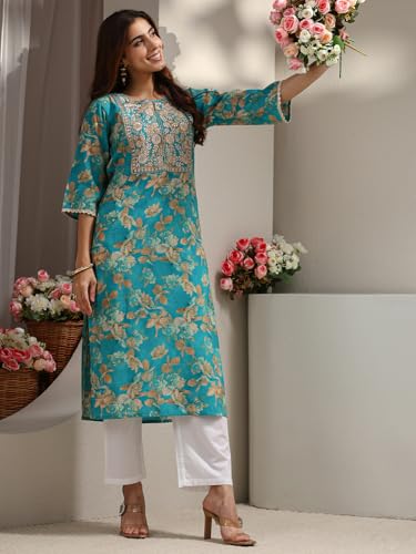 Image of Libas Printed Silk Blend Straight Kurta Suit