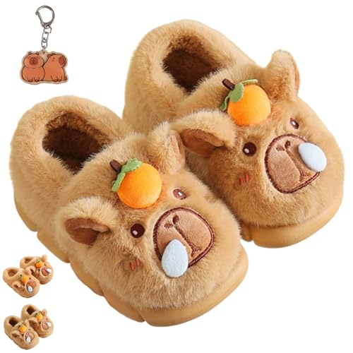 Generisch Capybara - Pantuflas infantiles de felpa con suela gruesa, cálidas y cómodas para niñas y niños, Calzado, 32/33 EU
