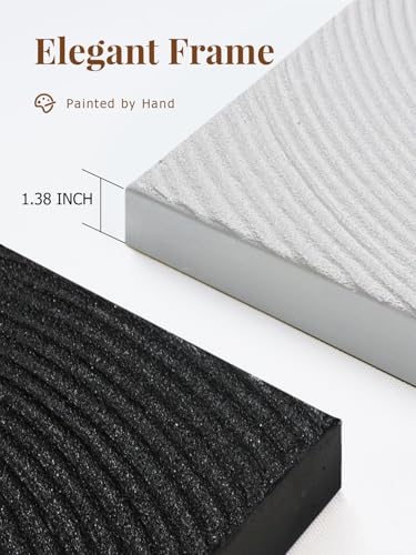 Zessonic Abstract Black and White Canvas Wall Art - 28x40inch, Framed Hand-Textured Geometric Artwork - Perfect for Stylish Living Room or Office Decor