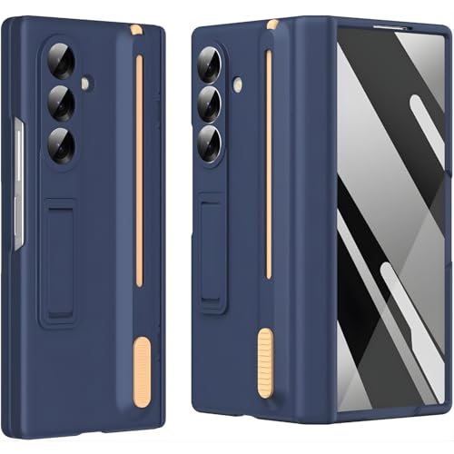 Image of Premium Hybrid Case Compatible with Samsung Galaxy Z Fold 6- S Pen Compatible, Tempered Glass Protector, Built-in Kickstand & Anti-Scratch Comfortable Grip (Blue, Samsung Galaxy Z Fold 6)