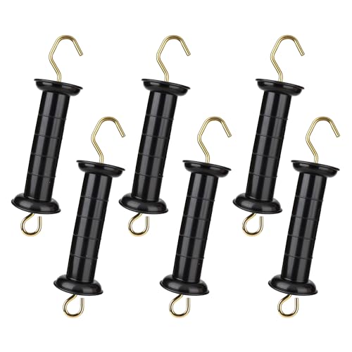 6 Pcs Plastic Electric Fence Gate Handle Insulators with Spring Outdoor Black Stainless Steel Plastic Fence Gate Handle Gate Connector Electric Fence Wire Handle