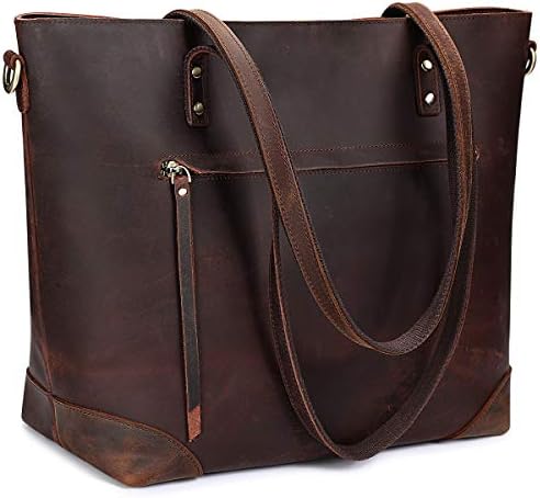 S-ZONE Vintage Genuine Leather Shoulder Bag Work Totes for Women Large
