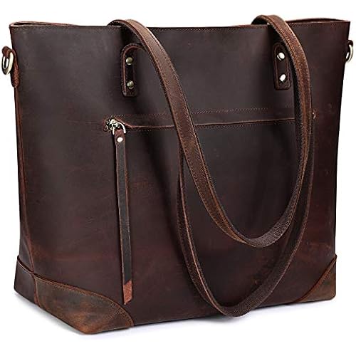 S-ZONE Vintage Genuine Leather Shoulder Bag Work Totes for Women Large