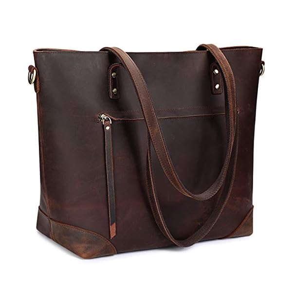 S-ZONE Vintage Genuine Leather Shoulder Bag Work Totes for Women Purse Handbag with Back