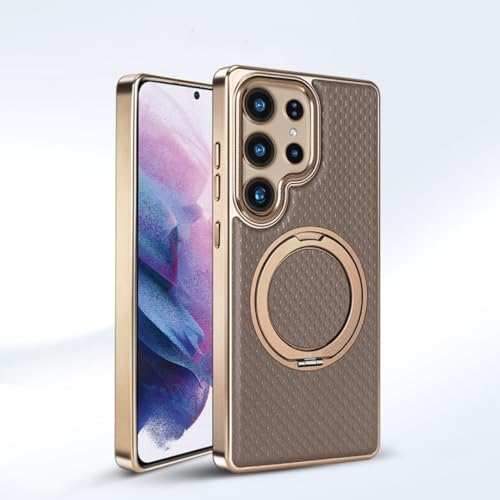 Coque en cuir de qualité pour Galaxy S24 Ultra marron avec anneau magnétique rotatif