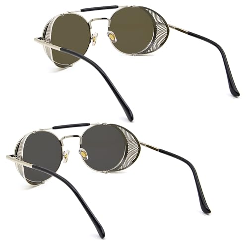 Image of RONSOU Steampunk Style Round Vintage Polarized Sunglasses Retro Eyewear UV400 Protection Matel Frame