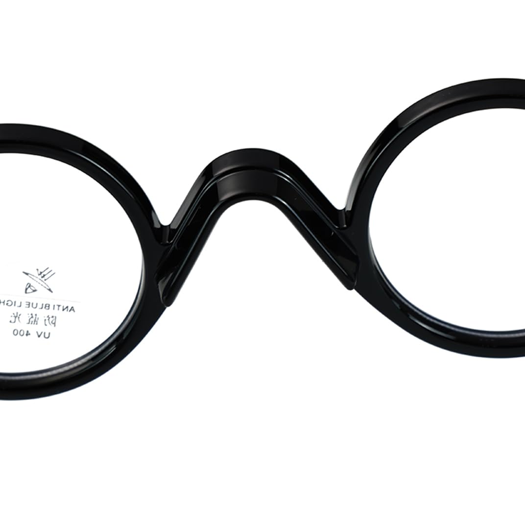Małe okrągłe okulary damskie vintage z przezroczystymi soczewkami Tr90, oprawki do okularów dla mężczyzn z octanu CP (czarne z przezroczystymi)