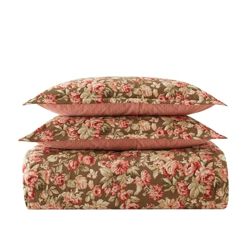 Image of Laura Ashley - Twin Comforter Set, Soft Cotton Bedding with Matching Shams, Floral Home Decor, Oeko-Tex Certified (Bloomsbury Brown, Twin)