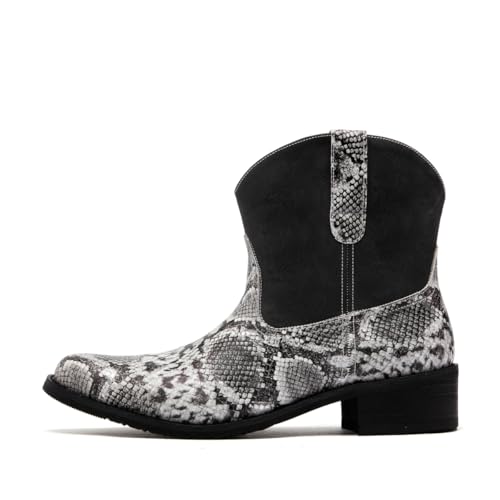 Men's fashionable pointed-toe shoes, casual boots and convenient ankle boots, irregular snake-patterned leather in the style of Western cowboys2
