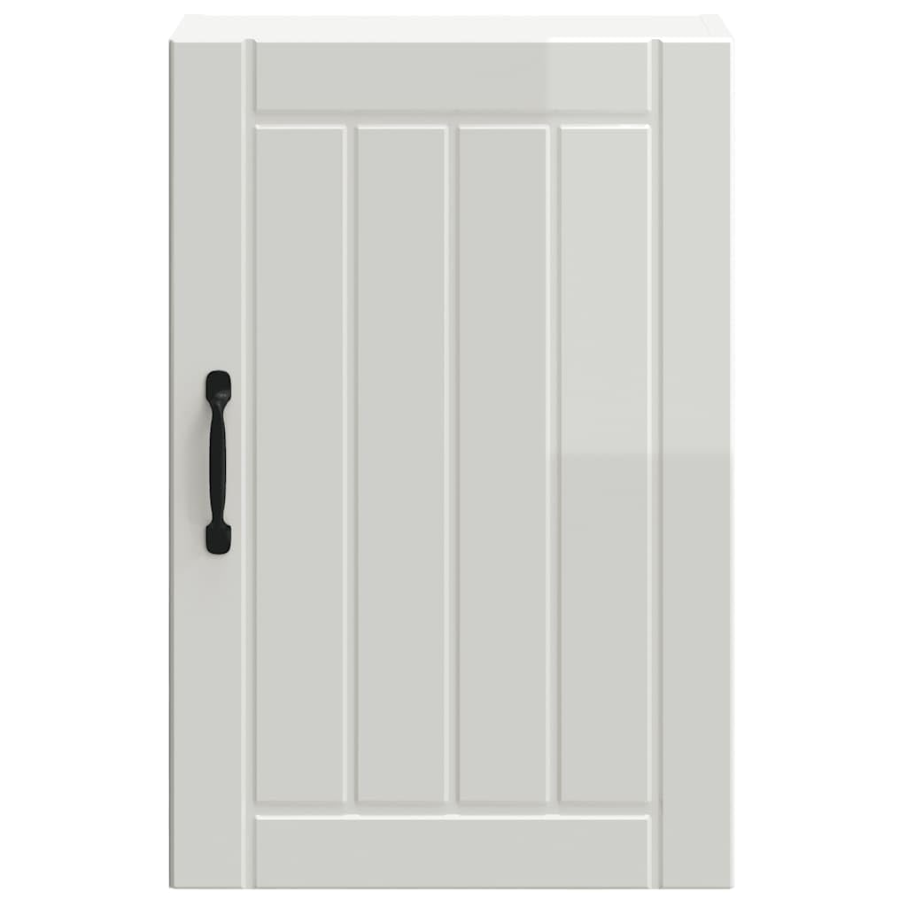 Küchen Hängeschrank Lucca Hochglanz Weiß Holzwerkstoff 40 x 31 x 60 cm, Wandmontage mit Glastüren, Stauraum für Teller, Töpfe und Küchenzubehör