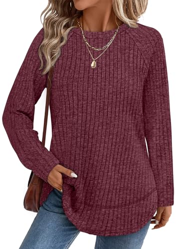 WIHOLL Long Sleeve Shirts for Women Fall Sweaters 2025 Lightweight Casual Tunic Tops Loose Fit Winter Clothing S-2XL