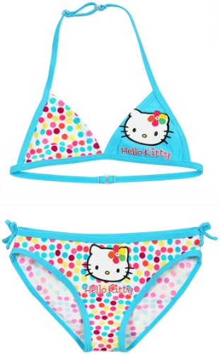 Hello kitty Maillot de Bain 2 pièces à Pois Enfant Fille Turquoise 10ans