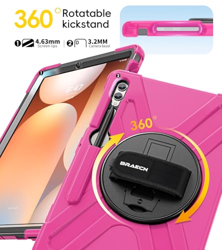 Image of BRAECN Case Galaxy Tab S10 Plus / S9 Plus / S9 FE+ / S8 Plus / S7 Plus / S7 FE | 12.4 inch Shockproof Heavy Duty Full Body Protective Cover with Hand Strap & Kickstand, Shoulder Strap, S Pen Holder Pink