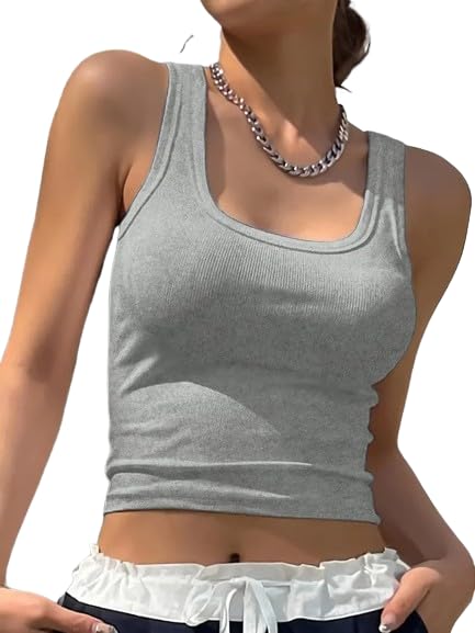 Image of 95% Cotton, 5% Lycra Women's and Girls Solid Ribbed Square Neck Tank Top | Tanktop for Women | Sleeveless Top | Crop Tanktop | Ribbed Tank Top