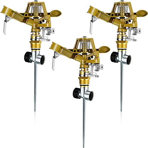 1/2 Inch Brass Impact Sprinkler Head Lawn Watering Sprinkler On Metal Spike With Product Adapter Heavy Duty Sprinkler Head 360 Degrees Adjustable Sprinkler For Yard (6 Pieces) #TOP27