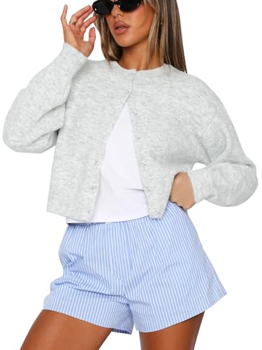 Image of Balimtoy Women's Cropped Cardigan Sweaters Long Sleeve Button Down Sweaters Knit Cardigan Cute Y2k Open Front Crop Top