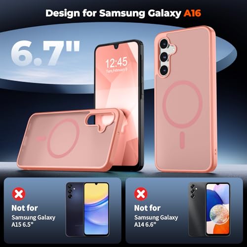 Image of SUPFINE Magnetic for Samsung Galaxy A16 5G Case with Screen Protector, (Built-in Magnets) (Military Grade Drop Protection) Slim Translucent Shockproof Phone Case,Light Pink