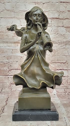 Home Office Decor Bronze Sculpture Statue of Woman Horn Player Bust Artwork Decorative Artwork Gift for Home Office by Classy Bronze