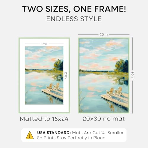 Image of Homeforia 20x30 Frame Sage Green, High End Metal 20x30 Picture Frames with Mat 16x24 inch Photo, 20 x 30 Sage Green Poster Frame Matted to 16 by 24 Art, 30x20 Frame, Tempered Glass, Wall Kit, Set of 2