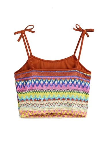 Image of Verdusa Girl's Summer Geo Graphic Bow Knot Shoulder Sleeveless Crop Cami Top