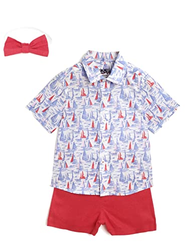 Image of Nautinati Boys Printed Collared Shirt with Shorts Clothing Set | Age 1-5 Years