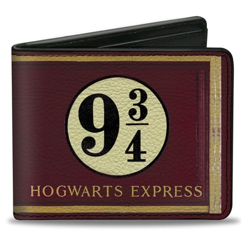 Buckle-Down Men's PU Bifold Wallet-Hogwarts Express 9¾ Burgundy/Gold, Multicolor, 4.0