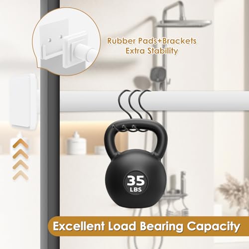 Image of White Shower Curtain Rod,Spring Tension Curtain Rod 30-40 inch,No Drill or Screw Installation Shower Rod for Bathroom, Closet, Kitchen with Brackets
