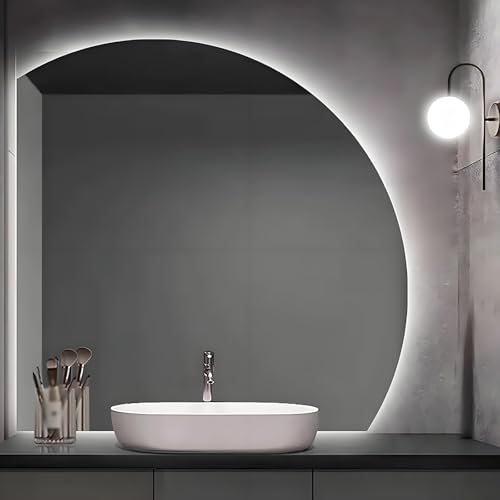 ZYBOWAYL ���~LED�o�X���[���~���[ ���_���Ǌ|�����~�������^�b�`�X�C�b�`�t�� �܂�~�� �X�}�[�g�o�b�N���C�g�E�H�[���~���[ LED�Ɩ��t�� �t���[�����X���ϋ� �o�X���[���p(Left Under Cut,70*70cm/28*28")