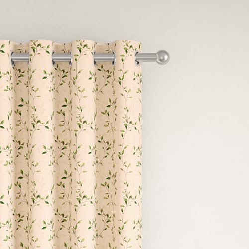 Image of Wakefit Printed Blackout Window Curtains 5 Feet | Set of 2 | Upto 99% Room Darkening | Double Layered Fabric | Thermal Insulated & Noise Reducing Curtains for Living Room| Leafline Beige