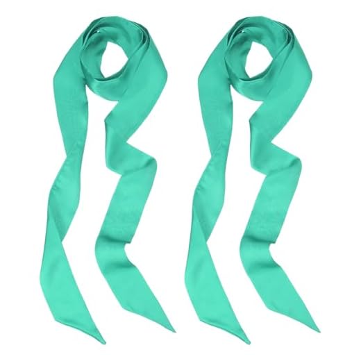 PATIKIL Lenço de fita elegante, pacote com 2 lenços skinny de cor sólida, lenço longo puro de seda, faixa de cetim, cachecóis de cabelo, bolsas de mão, gravata de fita para mulheres, verde, Verde, 100
