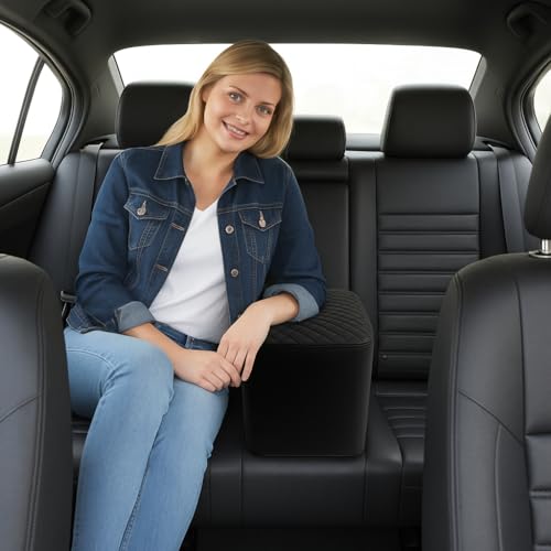 Image of Armrest for Car, Back Seat ArmRest, Black PU Leather Hand Rest Pad with Diamond Stitch Design | Comfortable & Durable Rear Seat Armrest for All Cars
