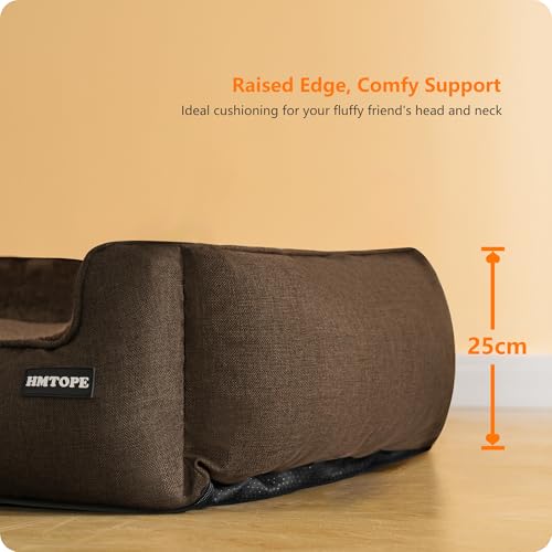 HMTOPE Hundebett, Hundesofa, Hundekissen, Hundekörbchen Abnehmbar und waschbar, Braun, 90 x 75 x 25 cm