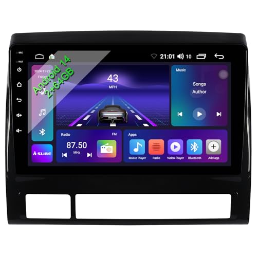 ASURE 9" Car Stereo Radio for Toyota Tacoma 2005-2013,4Core 2+64G Android 14 Car GPS Navigation Unit with Wireless Carplay,Android Auto,1280x800 Touchscreen Mulitmedia Player,Support JBL Amplifier