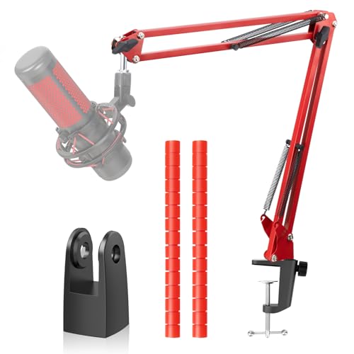 Image of YOUSHARES Boom Arm Compatible with HyperX Quadcast Microphone, Quadcast Boom Arm with Adapter and 2 Cable Sleeve for Gaming, Streaming（Red）