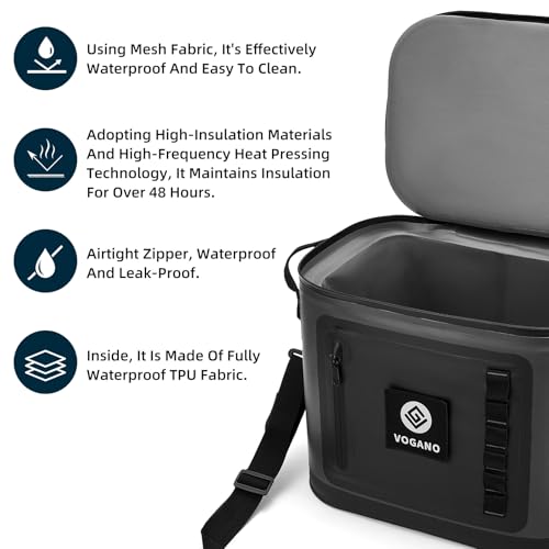 Image of Vogano 40 Can Soft Cooler Bag - Insulated Leak-Proof Large Cooler Bag with Roll-Top Waterproof Seal | Portable Ice Chest for Camping, Beach, Travel, Picnics | 24HR Cold Retention