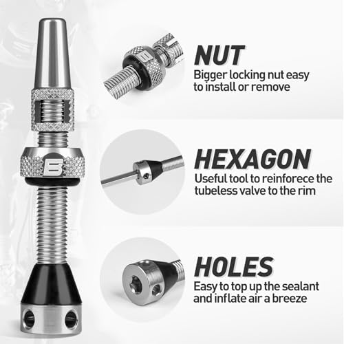 Image of BWSHLF Tubeless Presta Valve Stem 40 /44 /55 /60 /65 /80 /100 mm, Super Light Alloy Presta Valve Stem Kit with Valve Core Remover Tool and Valve Stem Caps - Multiple Color and Size Options(Pair)