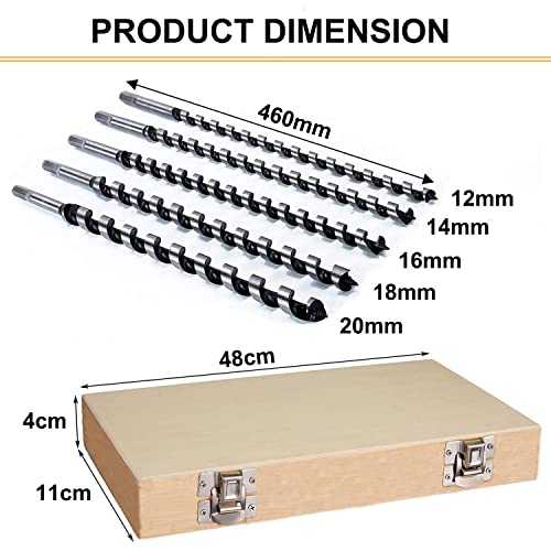 5Pcs 460Mm Auger Drill Bit For Wood 18 Inchs Ship Auger Long Drill Bit 12/14/16/18/20Mm Diameter For Wood Hex Shank Length Deep Woodworking Drill Bit #TOP3
