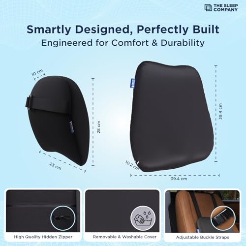 Image of The Sleep Company Ortho Spine Protector Combo Back Support Cushion + Neck Pillow for Car & Driving | Lumbar & Cervical Pain Relief, Posture Support | Ergonomic Smartgrid Cushions,Black