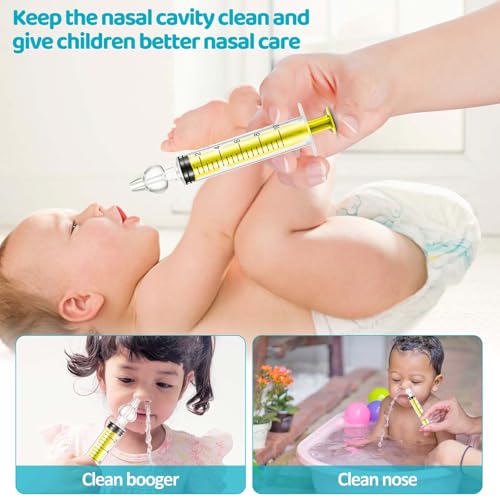 Image of Baby Nasal Aspirator, Nasal Syringe for Baby Syringe Nasal Irrigator with Professional Reusable Silicone Nasal Suction Tip Nose Cleaner for Irrigation Nasal Spray Nasal Hygiene (Yellow, 2 Pieces)