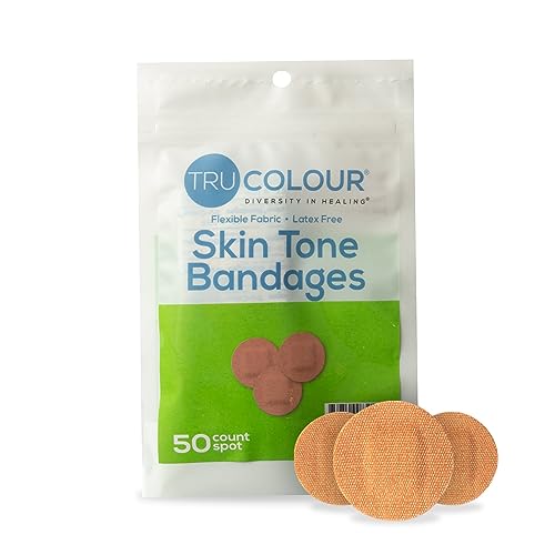Tru-Colour Skin Tone Spot Bandages, Resealable Bag (50 Count) - Flexible, Waterproof, PFAS-Free Adhesive Strips Help Protect Blisters, Pimples, Pokes - Olive
