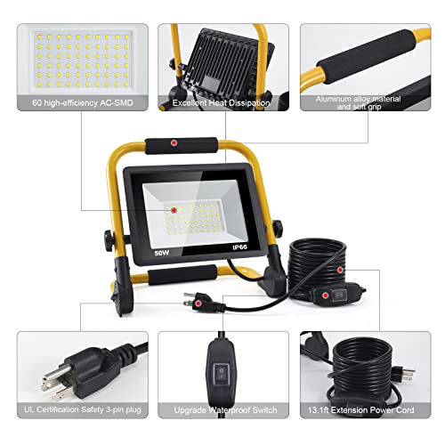 image for ORHOMELIFE 50W 5000LM LED Work Light, 400W Equivalent 6000K IP66 Water
