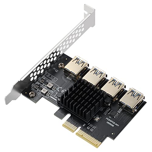 BEYIMEI PCI-E 4X to 4 PCI-Express 16X Slots Riser Card,PCI-E 4X to External 4 PCI-E USB 3.0 Adapter Multiplier Card for Bitcoin Mining