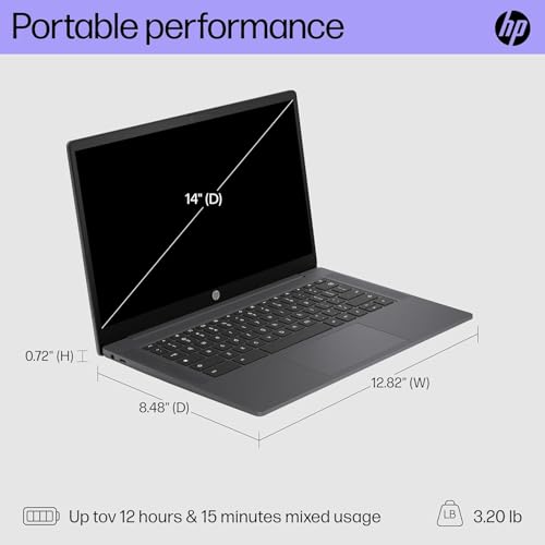 Image of HP Chromebook 14 Laptop (14 inch HD, Intel 4-Core N100, 4GB RAM, 64GB eMMC + 64GB SD Card) for Home, Students & Everyday Use, Fast charge, 12-Hr Battery Life, Webcam, Wi-Fi 6, IST HUB, Chrome OS (Renewed)