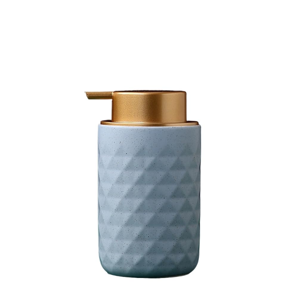 VONCYKI Bathroom Emulsion Bottles, Ceramic Soap Dispenser, Shampoo Bottle, Home Hotel Hair Conditioner Empty Refill Sub-Bottle, 400ml travel bottles for toiletries (2pcs blue 3)