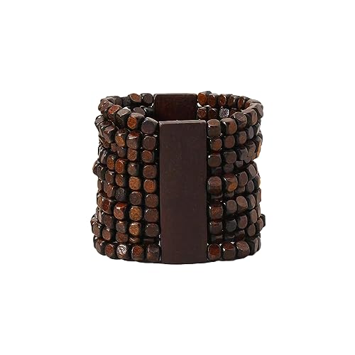 COLORFUL BLING Handmade Natural Wooden Beads Cuff Bracelet Woven Chunky Geometric Bangle for Women Summer Beach Boho Jewelry